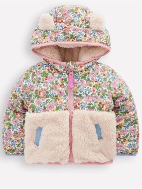 Boden Ivory Berry Floral Borg Jacket 2-3 GUC